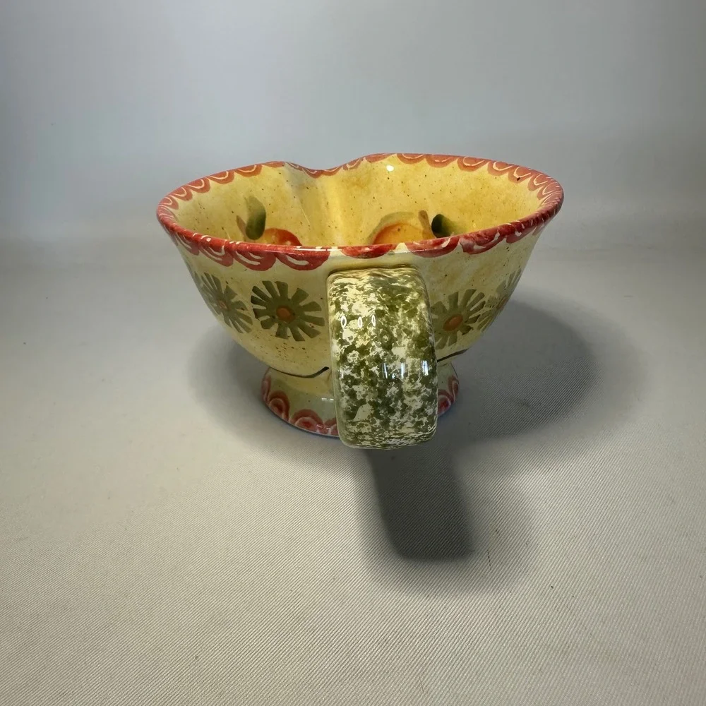 Italica Ars Handpainted Gravy Sauce Pitcher Yellow & Red Sponged Leaves Fruit